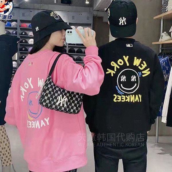 

women's knits & tees designer mlb korea 21 autumn new six color smiling face loose casual round neck long sleeve sweater for men and wo, White