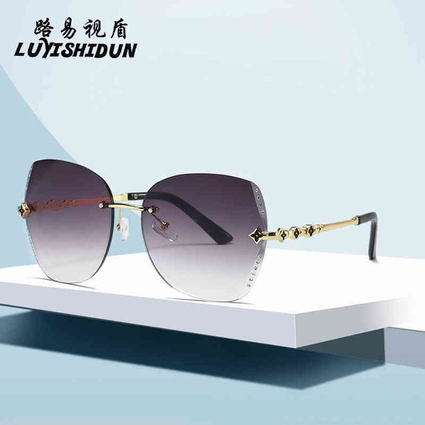 

sunglasses diamond encrusted clover frameless cut edge women's fashion face covering and thin street shooting uv400 noa9, White;black