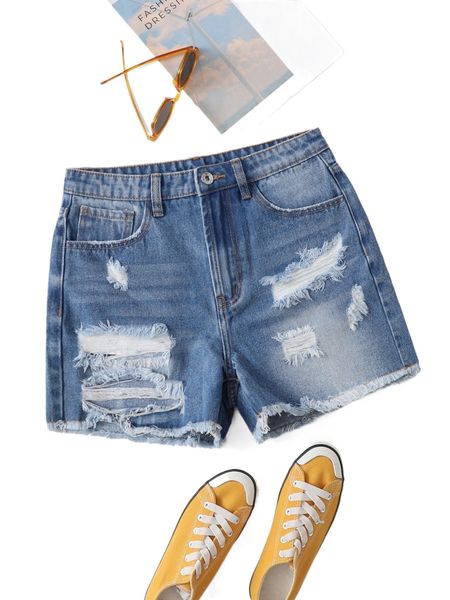 

raw hem ripped denim shorts 53y6#, White;black