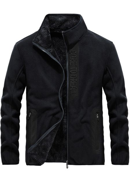 

men letter embroidery teddy lined fleece jacket x9vi#, Black;brown