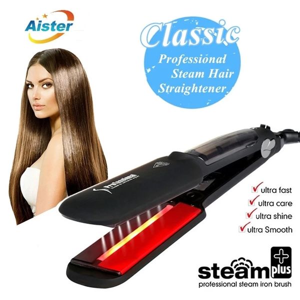 Piastra per capelli in ceramica 3D Vapor Spray Flat Iron Piastra per capelli a vapore professionale a infrarossi Tutti i tipi Salon Steamer Raddrizza stili 220623