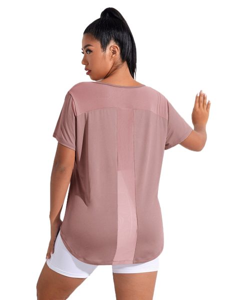 

plus contrast mesh sports tee s89g#, Black