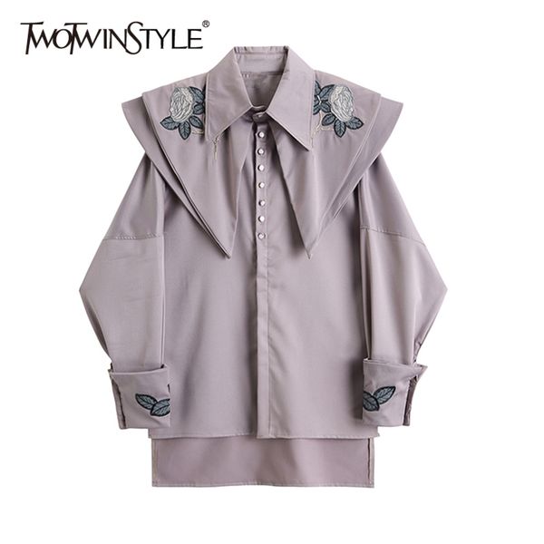 

print embroidery floral shirt for women lapel long sleeve patchwork vintage blouse female fashion clothing 210423, White