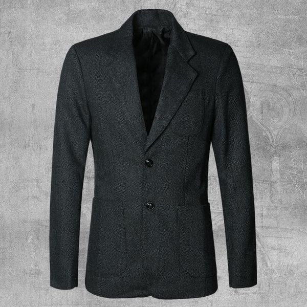 Masculinos fatos de fatos blazers homens outono e inverno azul textura azul woolen terno blazer casual inglaterra estilo slim cavalheiros negócios