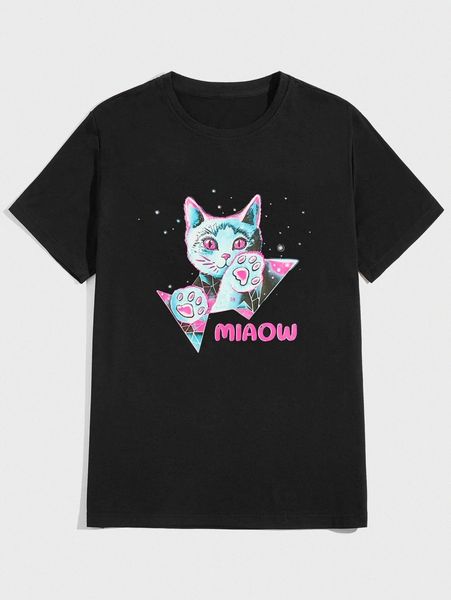 

romwe guys letter cat graphic tee o1lh#, White;black