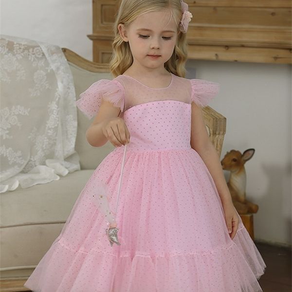 Meninas Princess Dress Kids Kids Wedding elegante Tutu baile vestidos crianças tule tule flare manga festa de comunhão