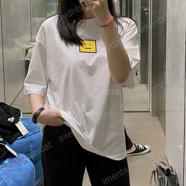 

2022 nordic luxury brand ac studios summer short sleeve t shirt square yellow smiling face embroidered men's and women's, White;black