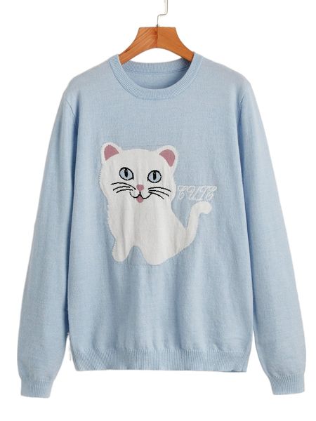 

cartoon and letter embroidered sweater t9rw#, White;black