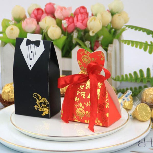 Embrulho de presente 50/100pcs noiva e noivo Favor de presentes Bag Box DIY com Ribbon Decoração de lembrança de abastecimento de festasgift