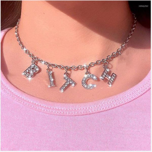 Girocolli Wgoud Trendy Silver Color Crystal Bitch Love Daddy Ciondolo Fun Lovely Game Statement Collana Donna Charm Party JewelryGirocolli Sidn2