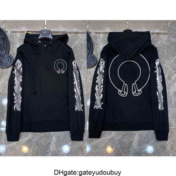 

classic mens fashion luxury zipper ch hoodies designer sweatshirts horseshoe sanskrit cross print pullover hooded sweater woman, Black