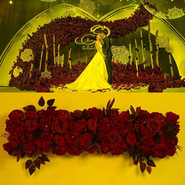 Декоративные цветы венки 100 см. Пользовательская искусственная цветочная роза с зеленым листьем ряд Свадебная арка фона декор стены дома эль столовый цветок