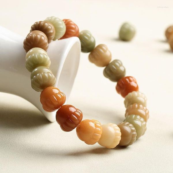 Braccialetto naturale colorato intagliato a mano cachi radice di Bodhi braccialetto di perline braccialetto di perline di Buddha braccialetti preghiera polso gioielli braccialetto Inte22