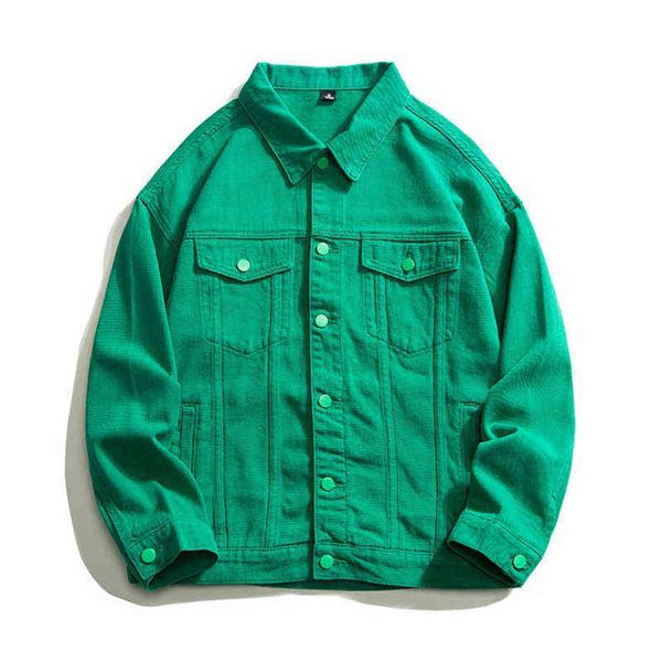 

lapel men's green & white denim jacket baggy casual trend street hip hop oversized jean coat blue white green black 5xl y220803, Black;brown