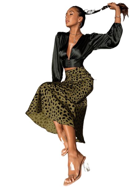 

allover print maxi skirt k7zx#, Black