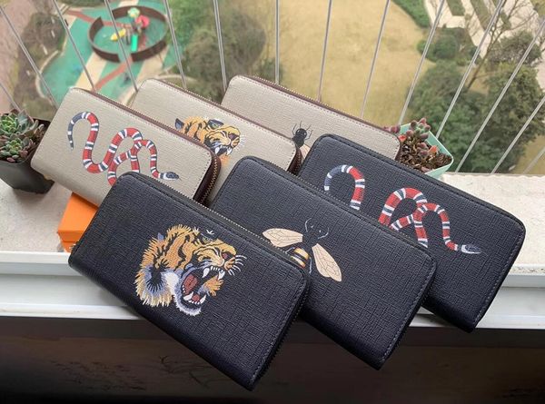 

fashion men animal long wallet leather black snake tiger bee man wallets women purse card holders woman purses with box, Red;black
