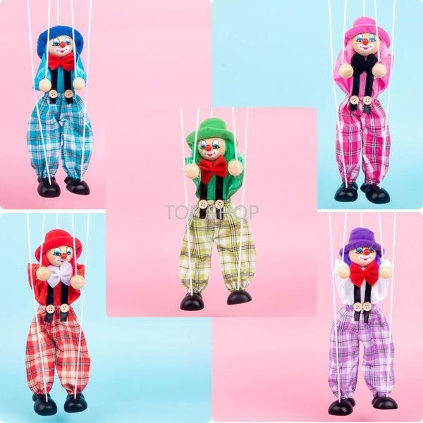 Entrega rápida 7 estilo 25 cm engraçado vintage colorido colorido boneco palhaço palhaço de madeira marionette manutenção brinqued