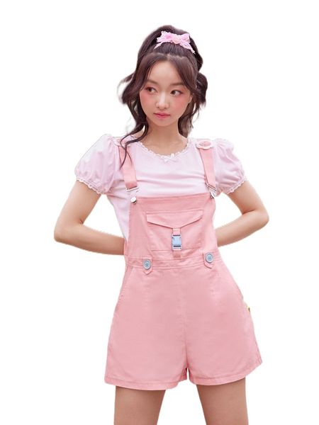 

kawaii buckled overall romper z1qc#, Black;white