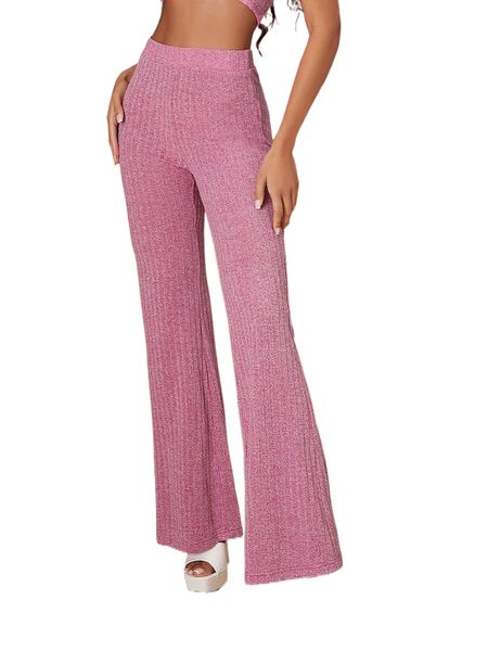 

marled knit flare leg pants b7vo#, Black;white