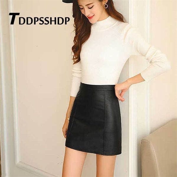 

women solid pu faux leather skirt 2019 spring black color mini streetwear female skirts t200712