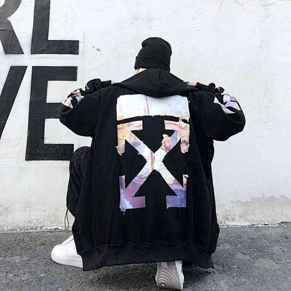 

tide white new gump oil painting arrow loose plush men's and women's hooded zipper sweater2022 %off luxury brand fashion design ve, Black