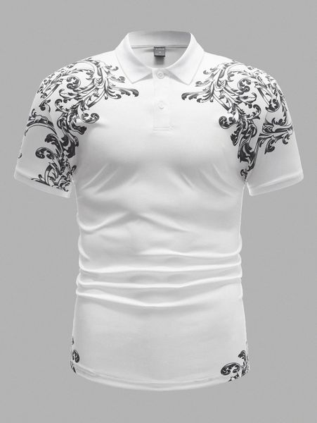 

men baroque print polo shirt d2m8#, White;black