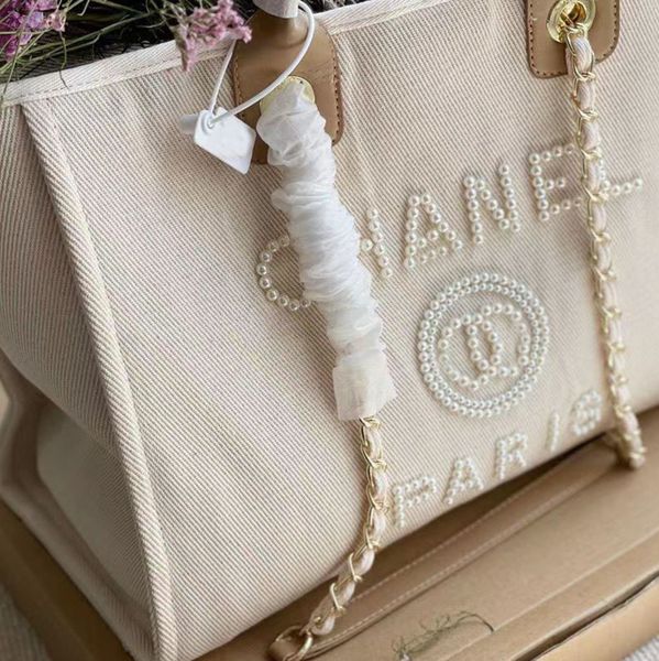 

luxury classic designer beach bags canvas pearl evening bag brand portable shopping large capacity handbag women handbags label backpack lad