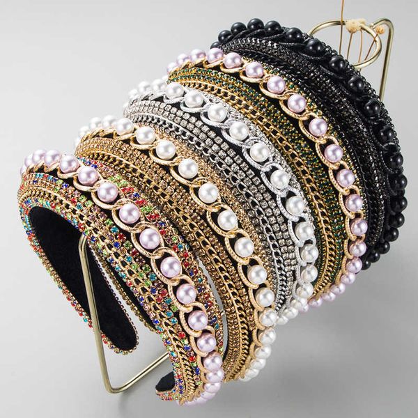 

chime hair hoop new baroque luxury full diamond pearl dance show hair accessories sponge wide brimmed headband female, Silver