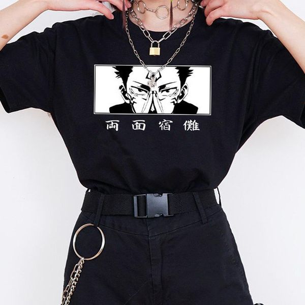 

jujutsu kaisen sukuna eyes women anime t shirt summer round neck y2k funny polyester manga t-shirt graphic streetwear, White