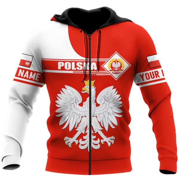 Herren Hoodies Sweatshirts Herren Zipper Hoodie 2022 Mode Casual Home Sweatshirt 3D Druck Polen Flagge Hemd Persönlichkeit Übergroßen