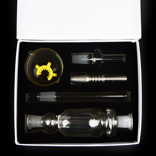 Fumando por atacado Tubos manuais coletor de borossilicato Mini Bong de vidro com 14 mm de titânio quartzo cerâmica queimador de óleo de cerâmica DAB RIGS KITS DE PIPE PEQUENO DE ÁGUAÇÃO