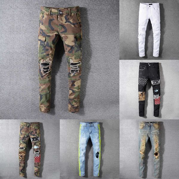

jeans mens classic hip hop pants stylist jeans distressed ripped biker jean slim fit motorcycle denim jeans hj1cowboy, Blue