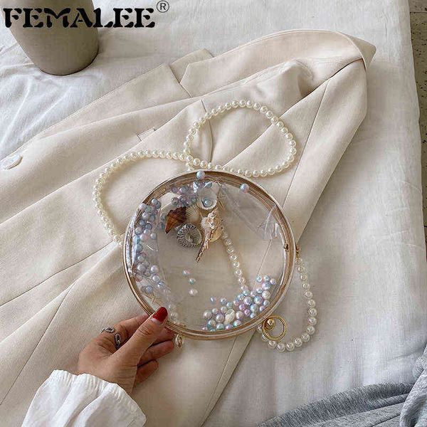

women acrylic round ball crossbody bag designer pearl chain circle shoulder bag female transparent handbag jelly evening clutch y220609