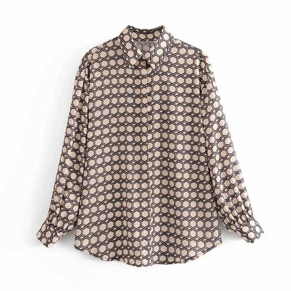 

women shirt printed long sleeves casual fashion high street chic women shirts 210709, White