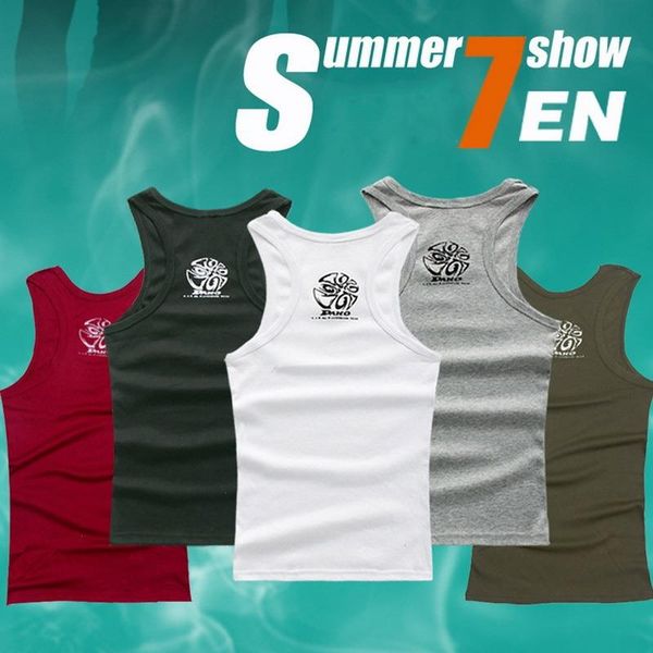 

men muscle sleeveless tank printed casual tight vest o neck sports fitness workout bodybuilding running, White;black