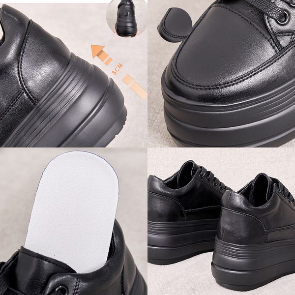 

8cm full cow genuine leather women shoes platform sneakers for women summer shoes breathable comfortable women casual shoe, Black;yellow
