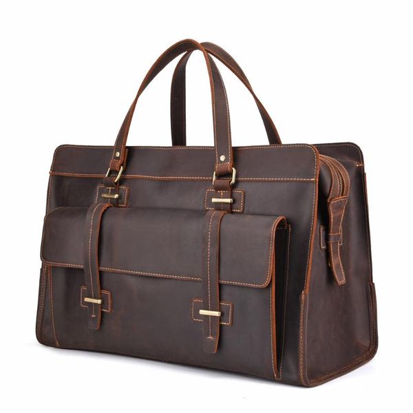 Duffel Bags Genuine Cow Leather Men Bolsa de Viagem de Viagem de Negócios Duffle Duffle Casual Outdoor Pacote Multifuncional Tote Handbagduffel