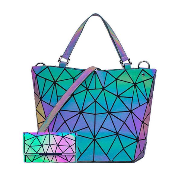 

ladies luminous bao bag geometric women handbag luxury shoulder set folding totes crossbody female purse and wallet 220528