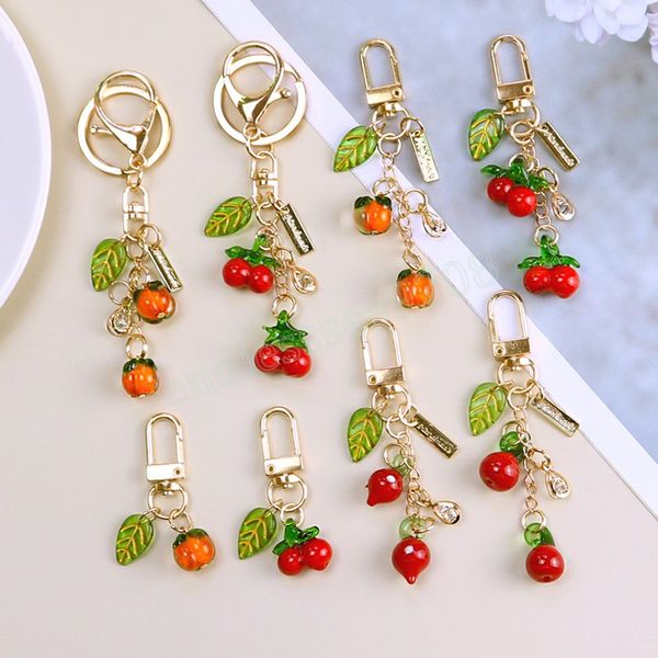 

red fruits keychain for women girl jewelry simulated fruit cute car key holder keyring diy bags cellphones jewelry accessories, Slivery;golden