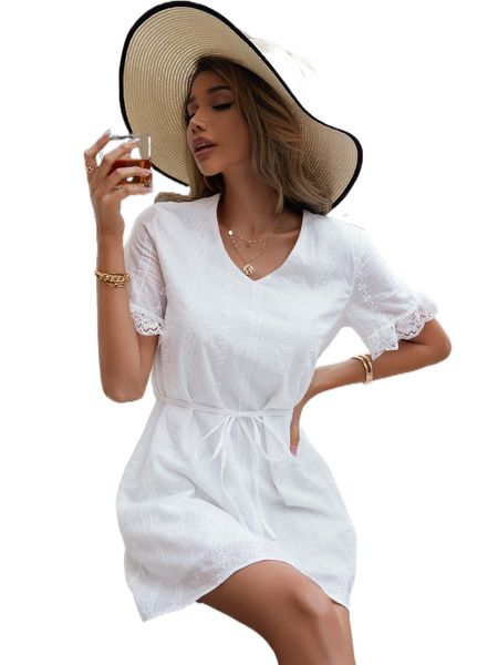 

e.yelet e.mbroidery f.lounce s.leeve b.elted d.ress 259x#, Black;gray