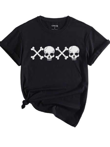 

skeleton print round neck tee y6ff#, White