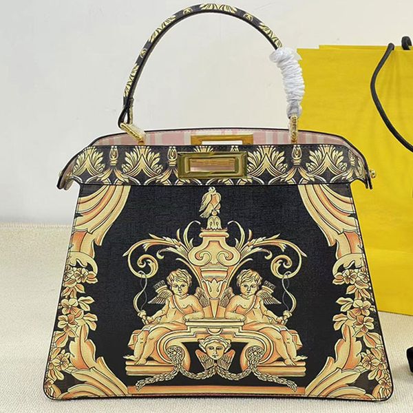 

35cm printing tote bags women twist lock handbag crossbody shoulder shopping bag large capacity totes purse genuine leather fashion hand bag