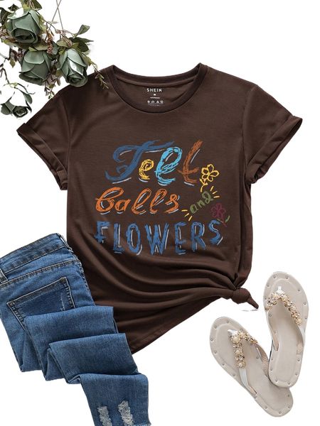 

slogan & floral print tee w9mj#, White