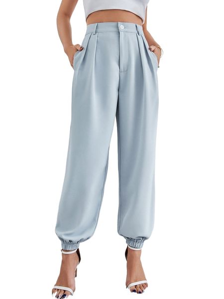 

slant pocket fold pleated carrot pants o4yl#, Black;white