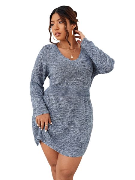 

plus marled knit sweater dress d2oj#, Black