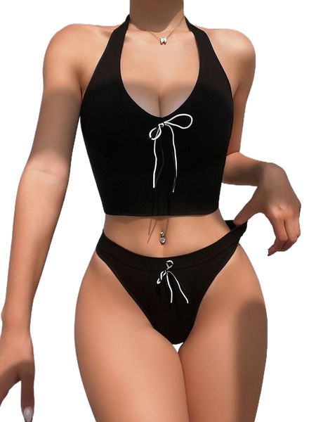 

tie front lingerie set l478#, Black;red
