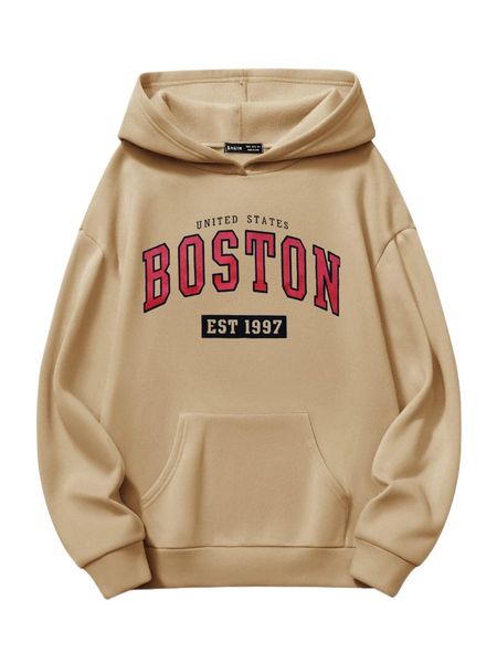 

letter graphic kangaroo pocket thermal lined hoodie e5m7#, Black