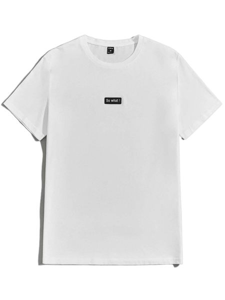 

men patched detail crew neck tee b924#, White;black