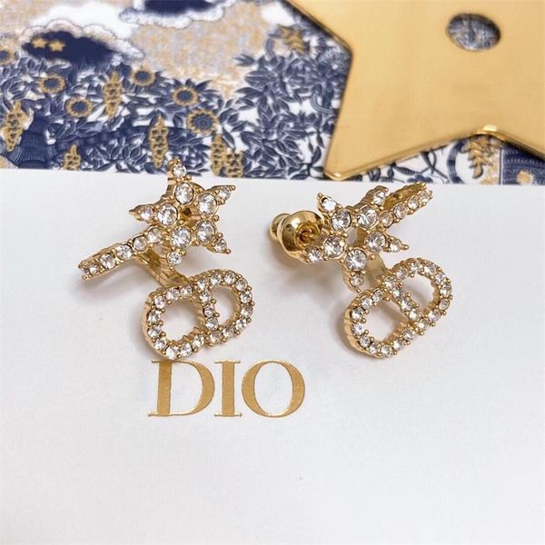 

60% jewelry online high version earrings female letter diamond inlaid pearl light luxury fashion earrings, Golden