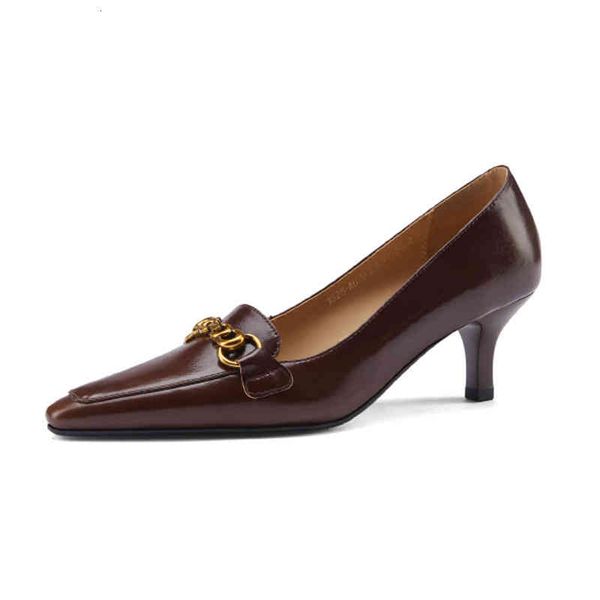 

dress shoes spring and summer women's shoes small square head thin heel work high heels metal chain commuting single qvu5, Black